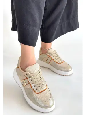 Tanwe Bej Cilt Bağcıklı Spor Ayakkabı