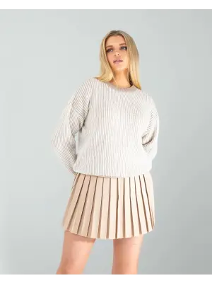 Taş Çizgili Beyaz Yakalı Triko Kazak Kadın Giyim