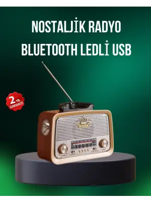 Taşınabilir Nostalji Radyo Bluetooth Usb Aux Girişli