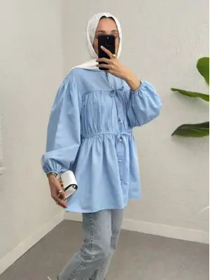 Omarı Gömlek - Taşlı Düğme Detayı ve Lastikli Kol