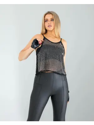 Omarı Parlak Taşlı Crop Üst