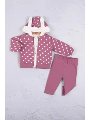 Tavşan Kulaklı Puanlı 3lü Kız Bebek Takım