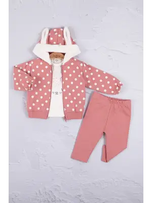 Tavşan Kulaklı Puanlı 3lü Kız Bebek Takım