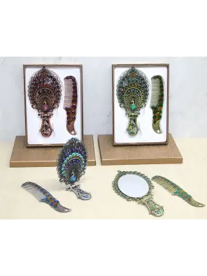 Tavuskuşu Katlanabilir Ayna Ve Tarak Seti Büyük Boy