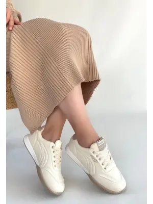 Tawen Bej Cilt Bağcıklı Spor Ayakkabı