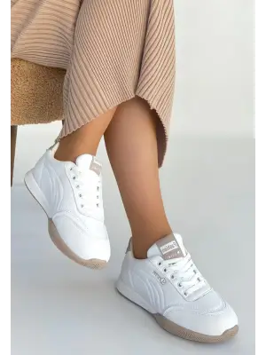 Tawen Beyaz Cilt Bağcıklı Spor Ayakkabı