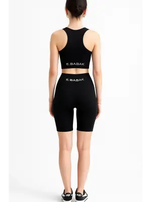 Siyah Tayt Crop Takım Kadın Giyim