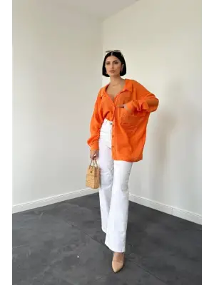 Omarı Rahat Kesimli Cepli Keten Gömlek