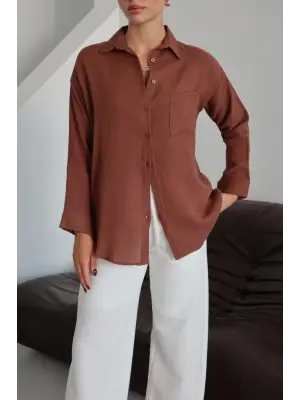 Tek cepli müslin gömlek kahve pt