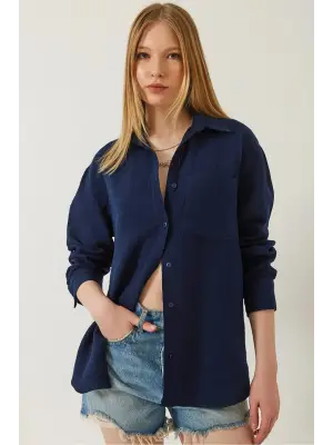 Tek cepli müslin gömlek lacivert pt