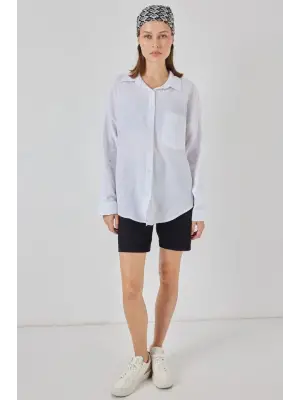 Tek Cepli Oversize Müslin Gömlek 20353 - Beyaz