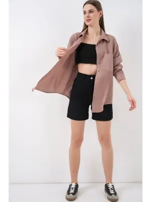 Tek Cepli Oversize Müslin Gömlek 20353 - Gül Kurusu