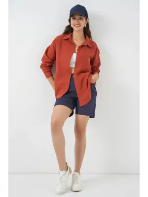 Tek Cepli Oversize Müslin Gömlek 20353 - Kiremit