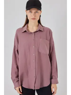 Tek Cepli Oversize Müslin Gömlek 20353 - Koyu Lila