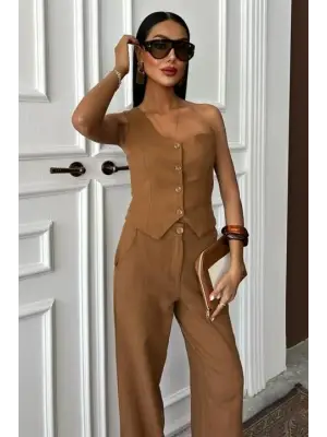 Tek Omuz Büstiyer Plazzo Pantolon Viscon Takım 10159