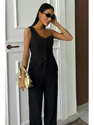 Tek Omuz Büstiyer Plazzo Pantolon Viscon Takım 10159