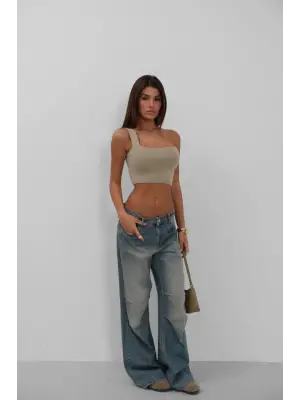 Omarı Omuz Kırmalı Crop Bluz