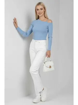 Tek Omuz İpli Bluz mavi t4328