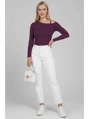 Tek Omuz İpli Bluz Mürdüm T4328