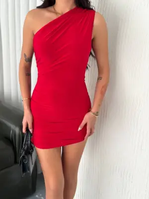 Tek omuz mini elbise 3916