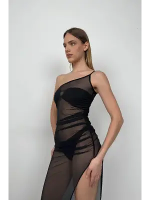 Tek Omuz Yırtmaç Detay Pareo