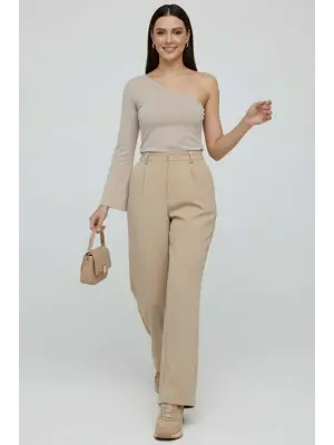 Tek Omuzlu Basic Bluz Vizon T4275