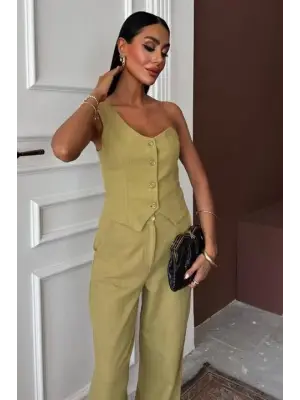 Omarı Tek Omuz Plazzo Pantolon Takım