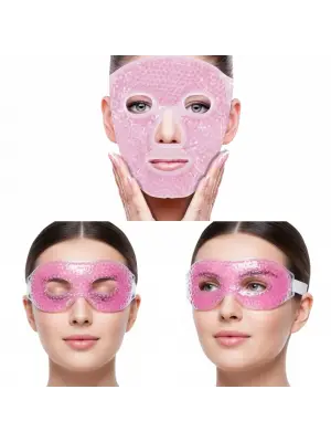 Terapi Jel Boncuklu Yüz Ve Göz Maskesi Seti Pembe Sıcak Ve Soğuk Kullanım