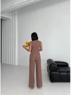 Ti̇na Asi̇metri̇k Keten Yelek Pantolon Takim