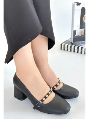 Tino Siyah Cilt Topuklu Ayakkabı