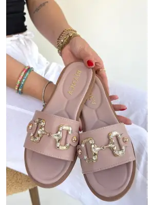 Pudra Cilt Tokalı Terlik Kadın Ayakkabı