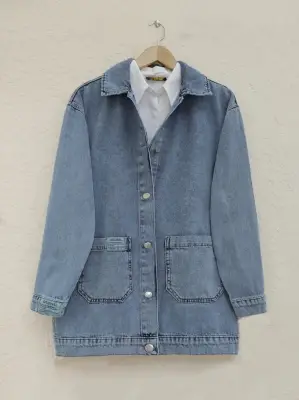 Torba Cepli Düğmeli Kot Ceket -Mavi