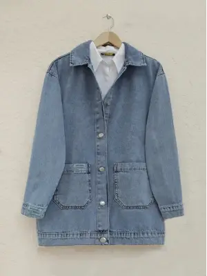 Torba Cepli Düğmeli Kot Ceket -Mavi