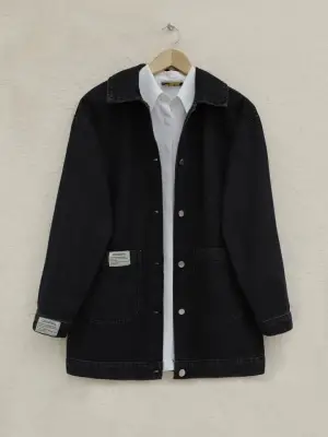 Torba Cepli Düğmeli Kot Ceket -Siyah