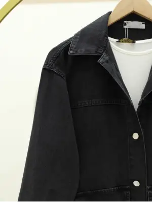 Torba Cepli Oval Kesim Kot Gömlek Ceket -Siyah