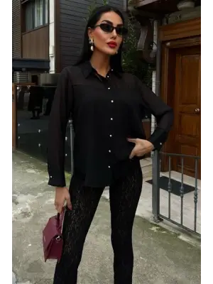 Omarı Şeffaf Detaylı Dökümlü Bluz