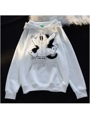 Omarı Oversize Peluş Baskılı Beyaz Sweatshirt