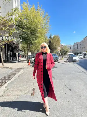 Triko Hırka elbise ikili takım kırmızıSiyah