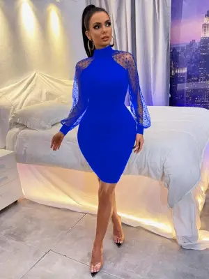 Omarı Şık Tül Puantiyelerle Süslenmiş Mini Boy Elbise