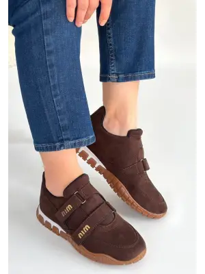 Tunga Kahverengi Süet Cırt Cırtlı Spor Ayakkabı