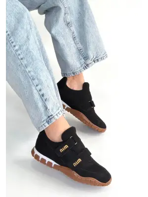 Tunga Siyah Süet Cırt Cırtlı Spor Ayakkabı