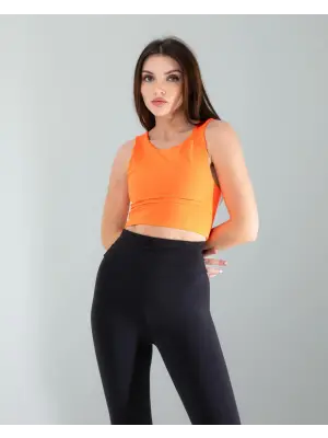 Omarı Kalın Askılı Turuncu Crop Üst - Scuba Kumaş