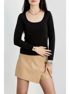 U yaka kaşkorse bluz siyah A132