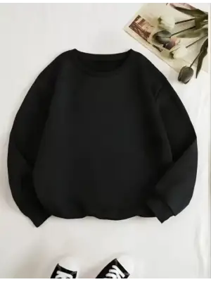 Omarı Rahat Kesim Siyah Sweatshirt
