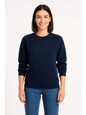 Üç İplik Düz Bisiklet Yaka SweatShirt - Lacivert