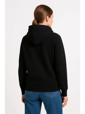 Üç İplik Kapüşonlu Kanguru Çepli SweatShirt Hoodie - Siyah