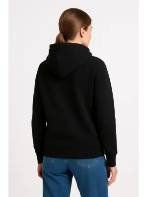 Üç İplik Kapüşonlu Kanguru Çepli SweatShirt Hoodie - Siyah
