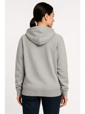 Üç İplik Kapüşonlu Tam Fermuarlı Kanguru Çepli SweatShirt Hoodie - Gri