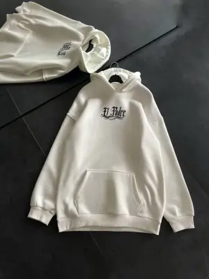 Uzun Kol Kapşonlu Sweatshirt - Beyaz