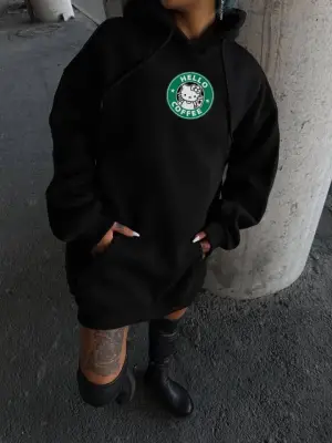 Siyah Kapşonlu Sweatshirt